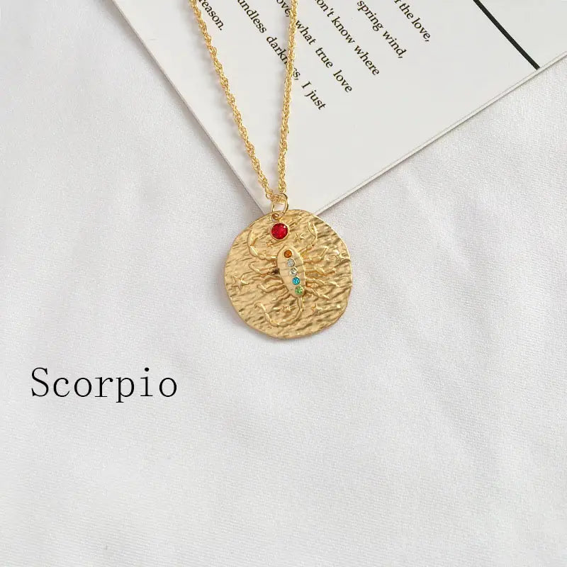 Gold Coin Disk Zodiac Necklace