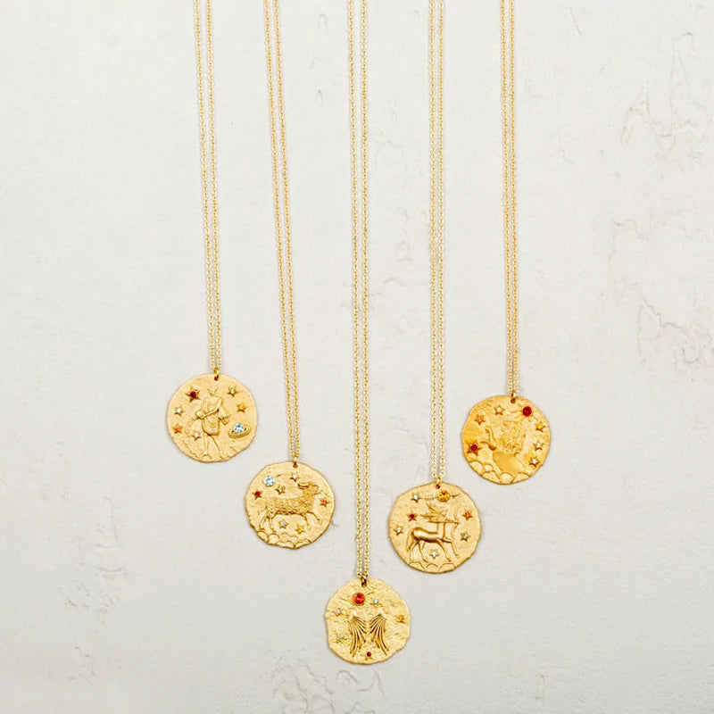 Gold Coin Disk Zodiac Necklace